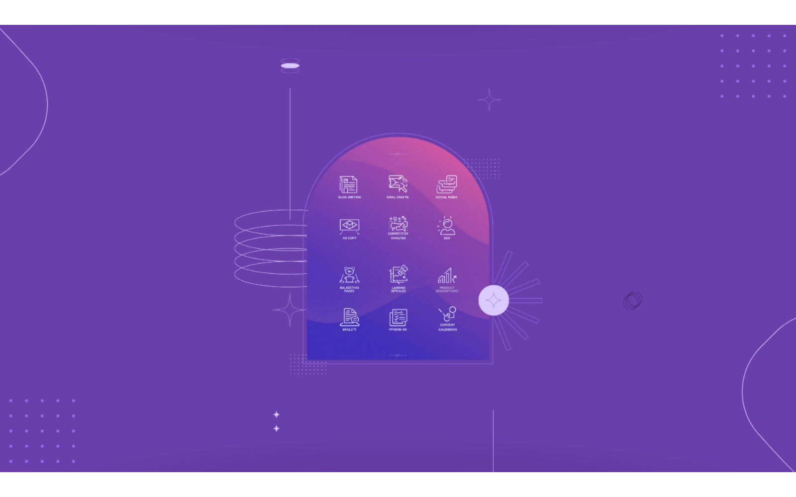Grid of 12 ChatGPT marketing use cases including blog writing email drafts social media and ad copy