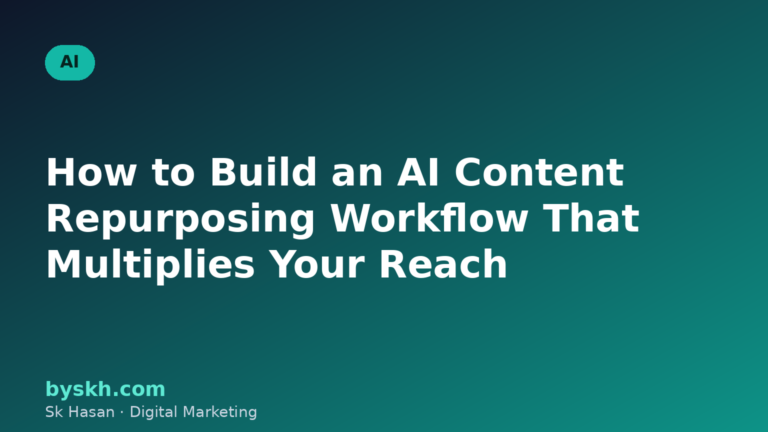 Flat illustration of one pillar content asset branching into many platform formats for an AI content repurposing workflow