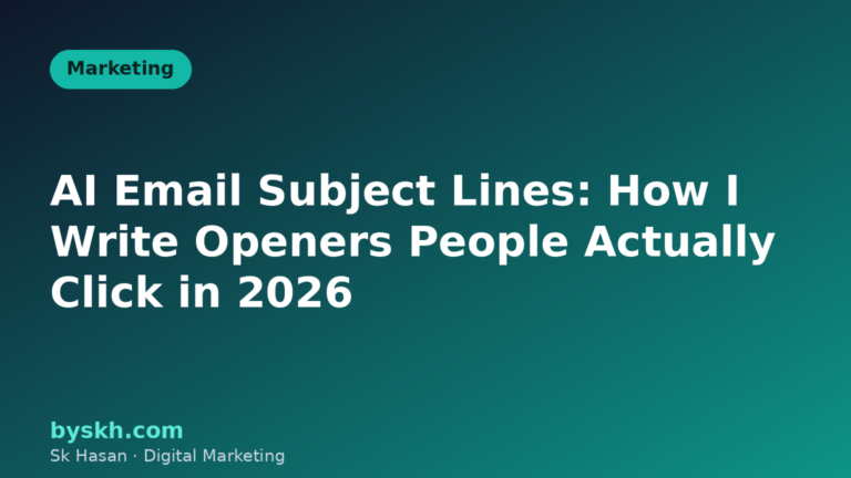 Flat illustration of an email envelope with AI-optimized subject line and rising charts