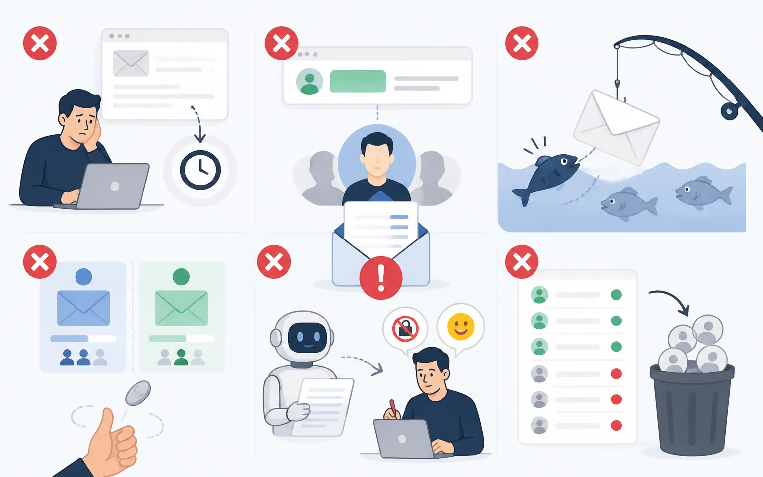 Common Subject Line Mistakes I Still See Everywhere - illustration from AI Email Subject Lines: How I Write Openers People Ac