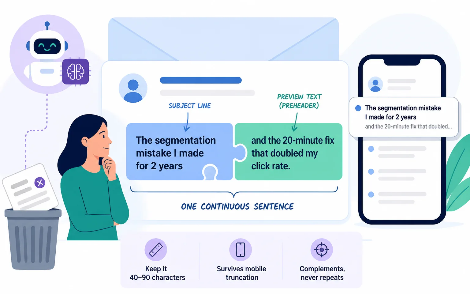 Preview Text: The Second Subject Line Everyone Ignores - illustration from AI Email Subject Lines: How I Write Openers People