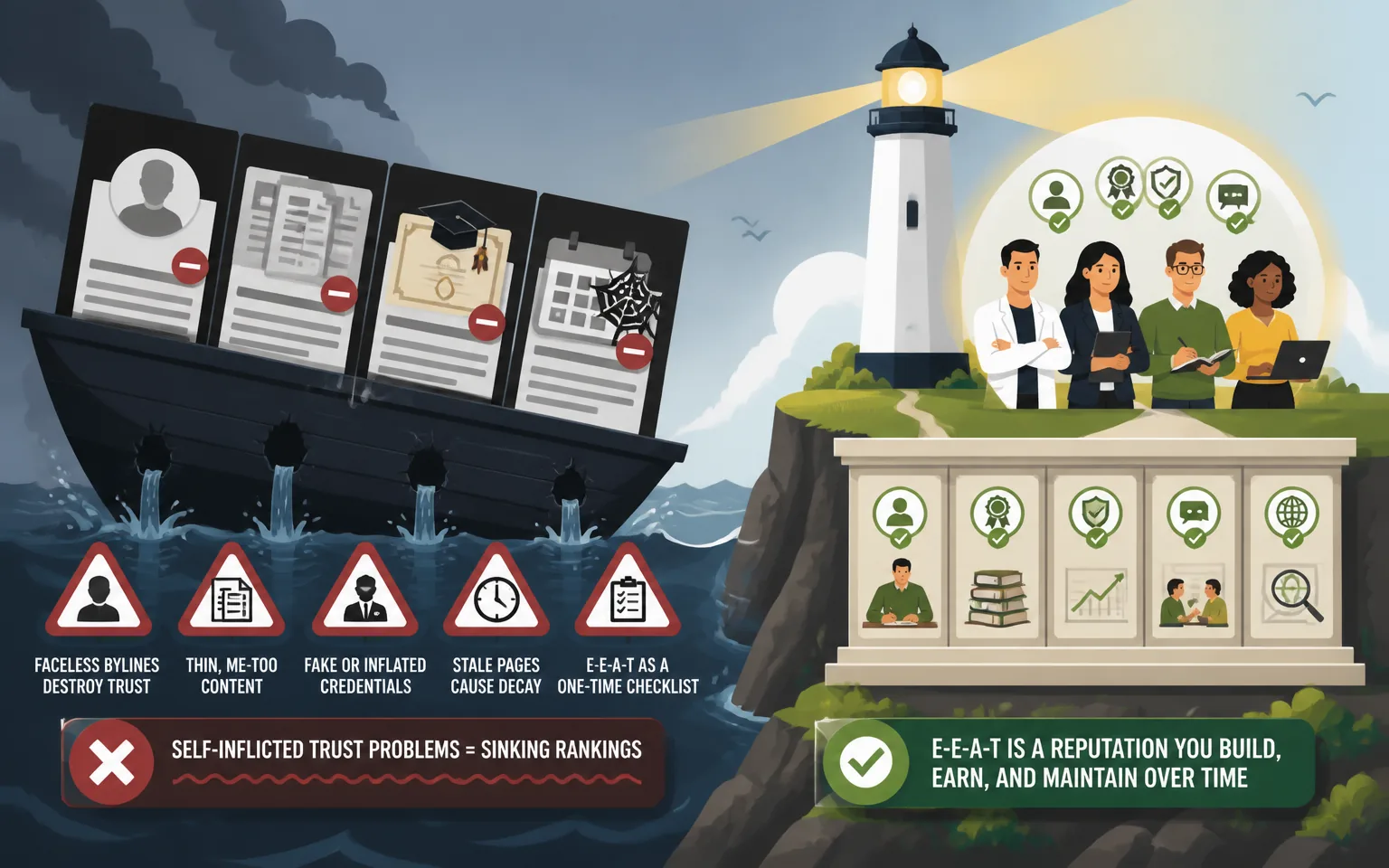 Common E-E-A-T Mistakes That Quietly Sink Rankings - illustration from E-E-A-T for SEO: How to Build Trust Signals That Win R