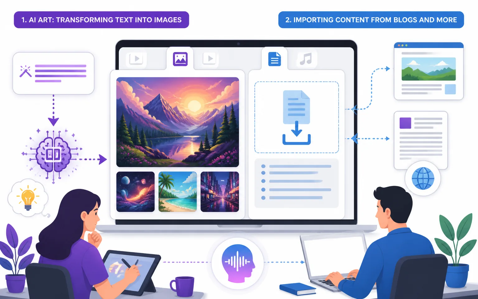 Using AI Art and Importing Content: Unleash Creativity - illustration from Fliki AI: The Ultimate Guide to Elite Voiceover Ge