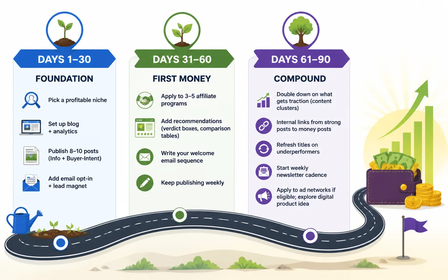 My 90-Day Monetization Roadmap - illustration from How to Monetize a Blog in 2026: My Realistic Playbook From First Post to F