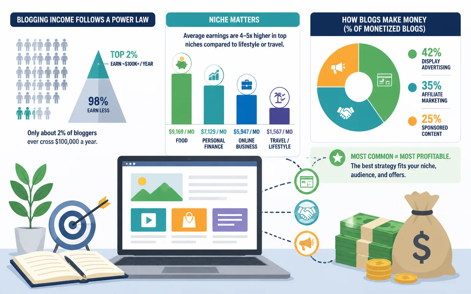 What Blog Monetization Actually Looks Like in 2026 - illustration from How to Monetize a Blog in 2026: My Realistic Playbook 