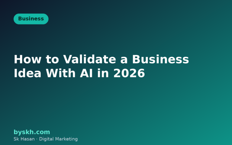 Flat illustration of validating a business idea with AI using research, checklist and analytics